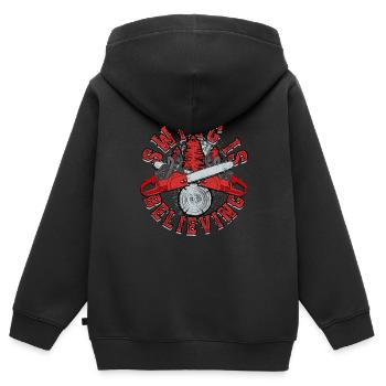 Bûcheron Lumberjack Scier, c’est croire - Sweat Premium à capuche zippé enfant bio - noir - Dos - AI Model Kid Male (0cm)