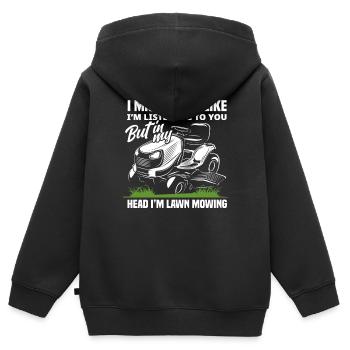 Paysagiste tondeuse à gazon Thinking - Sweat Premium à capuche zippé enfant bio - noir - Dos - AI Model Kid Male (0cm)