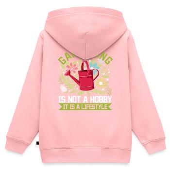 Le jardinage n’est pas un passe-temps, c’est un mode de vie - Lands - Sweat Premium à capuche zippé enfant bio - rose - Dos - AI Model Kid Female (0cm)