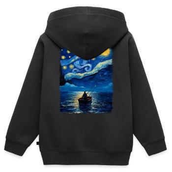 Pêche en haute mer Pêcheur Nuit étoilée Peinture - Sweat Premium à capuche zippé enfant bio - noir - Dos - AI Model Kid Male (0cm)