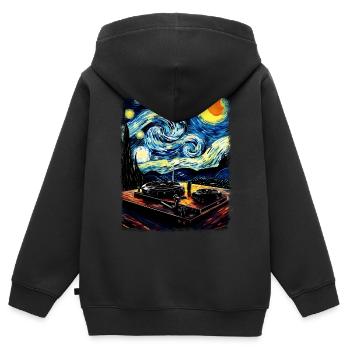 Dj Disc Jockey Turntable Starry Night Painting - Sweat Premium à capuche zippé enfant bio - noir - Dos - AI Model Kid Male (0cm)