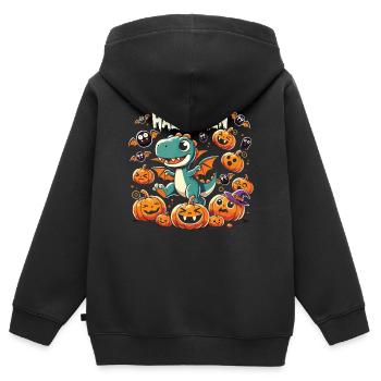 T-Rex with vampire wings chases pumpkins Halloween - Kids Premium Organic Zip-up Hoodie - black - Back - AI Model Kid Male (0cm)