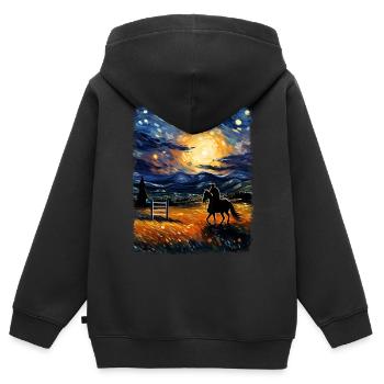 Dressurpferd Reiten Reitsport Sternennacht Gemälde - Kinder Premium Organic Zip Hoodie - Schwarz - Hinten - AI Model Kid Male (0cm)