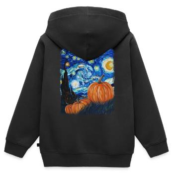 Kürbis-Sternschnuppen-Malerei - Kinder Premium Organic Zip Hoodie - Schwarz - Hinten - AI Model Kid Male (0cm)
