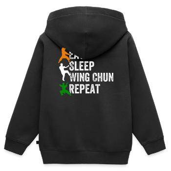 Manger Dormir Wing Chun Répéter - Wing Chun Drôle - Sweat Premium à capuche zippé enfant bio - noir - Dos - AI Model Kid Male (0cm)