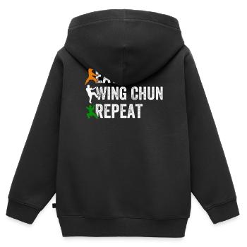 Manger Wing Chun Repeat - Wing Chun drôle - Sweat Premium à capuche zippé enfant bio - noir - Dos - AI Model Kid Male (0cm)