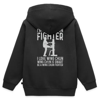 Je suis un combattant de Wing Chun. J’adore le Wing Chun - Sweat Premium à capuche zippé enfant bio - noir - Dos - AI Model Kid Male (0cm)