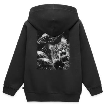 Maine Coon Katze UFO Alien Außerirdischer Selfie - Kinder Premium Organic Zip Hoodie - Schwarz - Hinten - AI Model Kid Male (0cm)