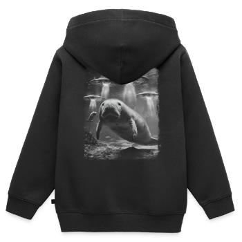 Seekuh Floaty Kartoffel UFO Alien Außerirdischer S - Kinder Premium Organic Zip Hoodie - Schwarz - Hinten - AI Model Kid Male (0cm)