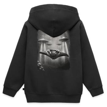 Mantarochen Stachelrochen UFO Alien Außerirdischer - Kinder Premium Organic Zip Hoodie - Schwarz - Hinten - AI Model Kid Male (0cm)