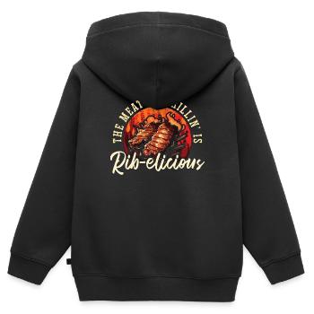Côtes levées Barbecue La viande que je grille est des côtes levées fumées - Sweat Premium à capuche zippé enfant bio - noir - Dos - AI Model Kid Male (0cm)
