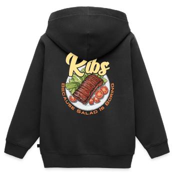 Côtes levées Parce que la salade est ennuyeuse Viande grillée Côtes levées BBQ - Sweat Premium à capuche zippé enfant bio - noir - Dos - AI Model Kid Male (0cm)