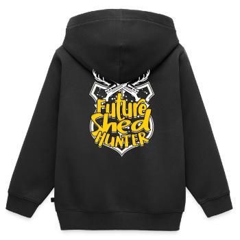 Bois Bois Chasse Bois Lancer Cannes - Sweat Premium à capuche zippé enfant bio - noir - Dos - AI Model Kid Male (0cm)