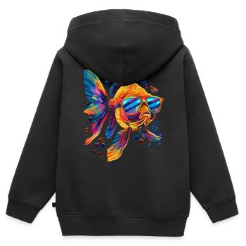 Poissons Rouges Poissons Lunettes de Soleil Popart - Sweat Premium à capuche zippé enfant bio - noir - Dos - AI Model Kid Male (0cm)