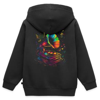 Gramophone Gramophone Phonographe Old School Popar - Sweat Premium à capuche zippé enfant bio - noir - Dos - AI Model Kid Male (0cm)