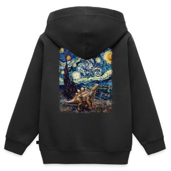 Stegosaurus dinosaure Nuit étoilée peinture - Sweat Premium à capuche zippé enfant bio - noir - Dos - AI Model Kid Male (0cm)