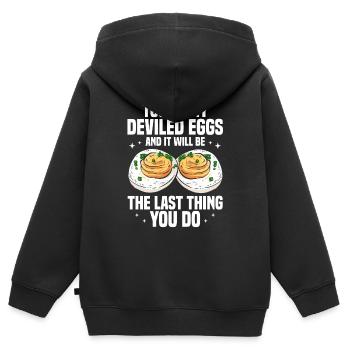 Oeufs farcis - Assiette de service Thanksgiving Food - Sweat Premium à capuche zippé enfant bio - noir - Dos - AI Model Kid Male (0cm)