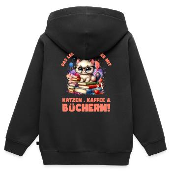 Lesen ist mein Hobby - Das Leben ist Schöner mit - Kinder Premium Organic Zip Hoodie - Schwarz - Hinten - AI Model Kid Male (0cm)