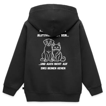 Chien Chat Famille Pattes Miaou Wauwau Pet - Sweat Premium à capuche zippé enfant bio - noir - Dos - AI Model Kid Male (0cm)