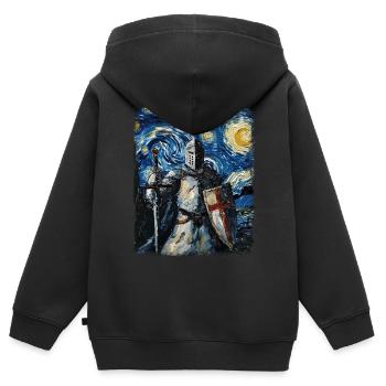 Templer Ritter Kreuz Sternennacht Gemälde - Kinder Premium Organic Zip Hoodie - Schwarz - Hinten - AI Model Kid Male (0cm)