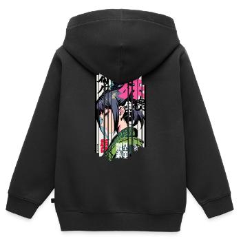 Ver.1 - Geometrische Frau, traditioneller Ninja - Kinder Premium Organic Zip Hoodie - Schwarz - Hinten - AI Model Kid Male (0cm)