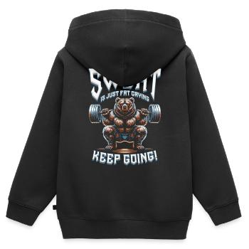 La transpiration du bodybuilder d’entraînement des jambes n’est que de la graisse qui pleure - Sweat Premium à capuche zippé enfant bio - noir - Dos - AI Model Kid Male (0cm)