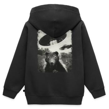 Skunk OVNI Alien Alien Selfie - Sweat Premium à capuche zippé enfant bio - noir - Dos - AI Model Kid Male (0cm)