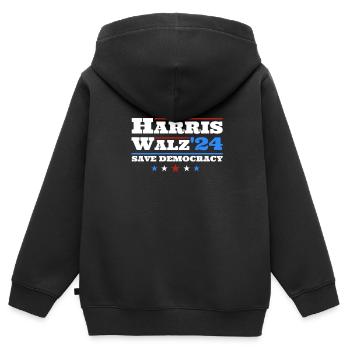 Kamala Harris & Tim Walz 2024 T-shirt classique - Sweat Premium à capuche zippé enfant bio - noir - Dos - AI Model Kid Male (0cm)