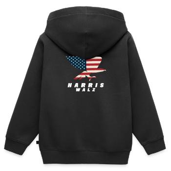 Kamala Harris & Tim Walz 2024 US EAGLE Shirt - Kids Premium Organic Zip-up Hoodie - black - Back - AI Model Kid Male (0cm)