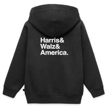 Kamala Harris & Tim Walz 2024 Chemise de soutien - Sweat Premium à capuche zippé enfant bio - noir - Dos - AI Model Kid Male (0cm)