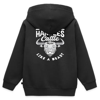 Diese Schönheit Handhabt Hochlandkuh Wie Ein Biest - Kinder Premium Organic Zip Hoodie - Schwarz - Hinten - AI Model Kid Male (0cm)