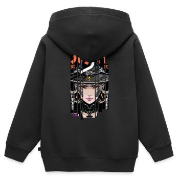 Halloween Frau Geometrischer Effekt Orange Hexe - Kinder Premium Organic Zip Hoodie - Schwarz - Hinten - AI Model Kid Male (0cm)