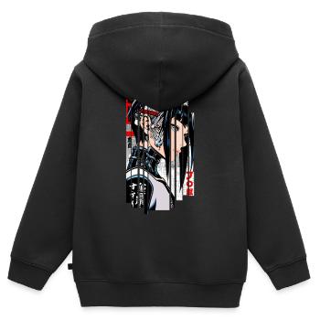 Frau Cyborg Ninja Blau Geometrisch - Kinder Premium Organic Zip Hoodie - Schwarz - Hinten - AI Model Kid Male (0cm)