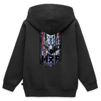Loup argent cyborg Géométrique - Sweat Premium à capuche zippé enfant bio - noir - Dos - AI Model Kid Male (0cm)