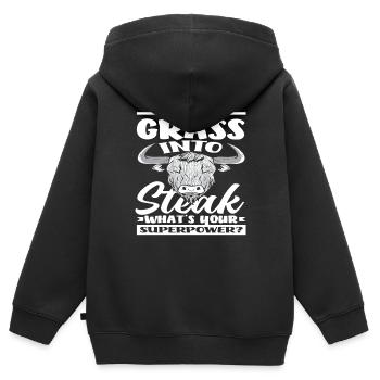 Ich Verwandle Gras In Steak Superkraft Highland - Kinder Premium Organic Zip Hoodie - Schwarz - Hinten - AI Model Kid Male (0cm)