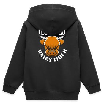 Ich Liebe Dich Haarig Viel Highland Cow - Kinder Premium Organic Zip Hoodie - Schwarz - Hinten - AI Model Kid Male (0cm)