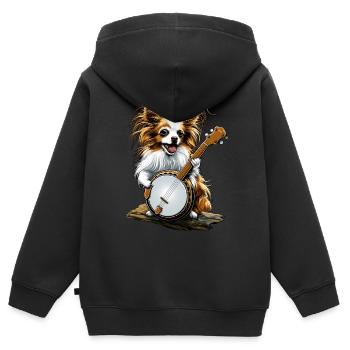 Papillon Hund Bluegrass Banjo Spieler - Kinder Premium Organic Zip Hoodie - Schwarz - Hinten - AI Model Kid Male (0cm)