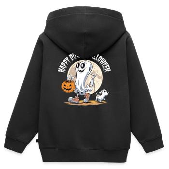 Happy Doggy Halloween Dog Ghost Dog Place Funny - Kids Premium Organic Zip-up Hoodie - black - Back - AI Model Kid Male (0cm)