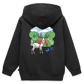 Rothirsch Wild Rehbock Schmetterlinge Natur Garten - Kinder Premium Organic Zip Hoodie - Schwarz - Hinten - AI Model Kid Male (0cm)