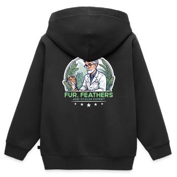 Zoologiste expert en plumes et écailles Zoologie - Sweat Premium à capuche zippé enfant bio - noir - Dos - AI Model Kid Male (0cm)
