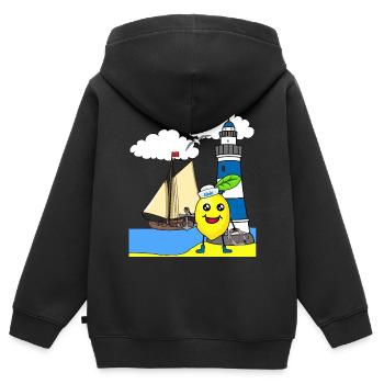 Seemann Zitrone sauer Seefahrt Matrosen Seemänner - Kinder Premium Organic Zip Hoodie - Schwarz - Hinten - AI Model Kid Male (0cm)