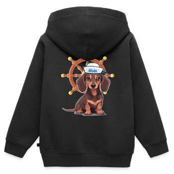 maritime, volant, barreur, teckel, marin, enfant - Sweat Premium à capuche zippé enfant bio - noir - Dos - AI Model Kid Male (0cm)