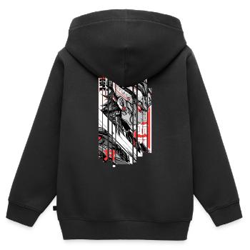 Warrior cyberpunk Géométrique rouge blanc japan - Sweat Premium à capuche zippé enfant bio - noir - Dos - AI Model Kid Male (0cm)