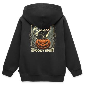 Halloween - « Spooky Pumpkin Night » - Sweat Premium à capuche zippé enfant bio - noir - Dos - AI Model Kid Male (0cm)