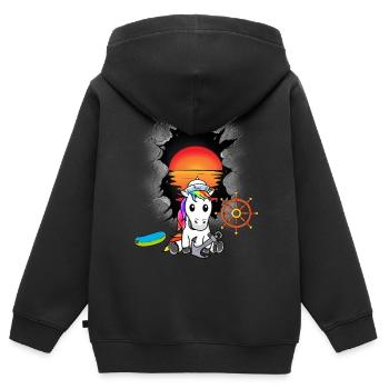Einhorn Einhörner maritim Matrose Matrosen Moin - Kinder Premium Organic Zip Hoodie - Schwarz - Hinten - AI Model Kid Male (0cm)