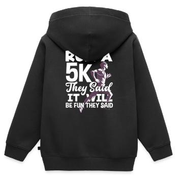 Courir un 5 km, ils ont dit que ce serait amusant - Sweat Premium à capuche zippé enfant bio - noir - Dos - AI Model Kid Male (0cm)