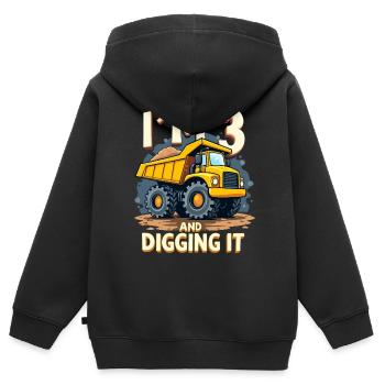 3. Geburtstag, 3 Jahre alt Junge, LKW & Baustelle - Kinder Premium Organic Zip Hoodie - Schwarz - Hinten - AI Model Kid Male (0cm)