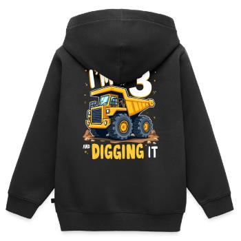 3. Geburtstag, 3 Jahre alt Junge, LKW & Baustelle - Kinder Premium Organic Zip Hoodie - Schwarz - Hinten - AI Model Kid Male (0cm)