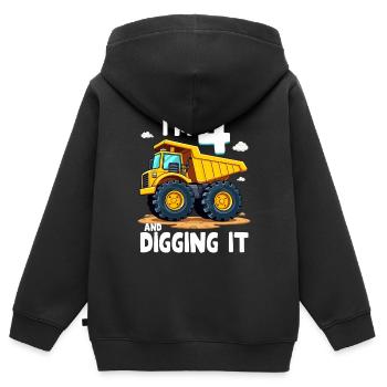 4. Geburtstag, 4 Jahre alt Junge, LKW & Baustelle - Kinder Premium Organic Zip Hoodie - Schwarz - Hinten - AI Model Kid Male (0cm)