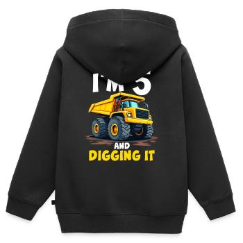 5. Geburtstag, 5 Jahre alt Junge, LKW & Baustelle - Kinder Premium Organic Zip Hoodie - Schwarz - Hinten - AI Model Kid Male (0cm)
